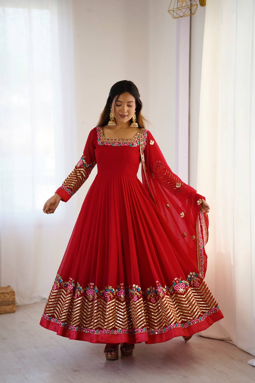 RangBhoomi Heavy Designer Party Gown with Embroidered Dupatta