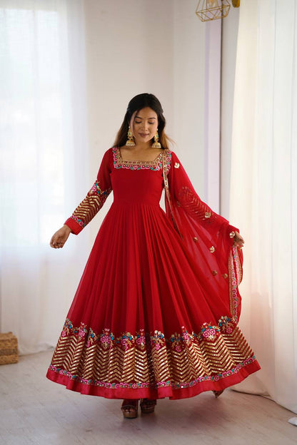 RangBhoomi Heavy Designer Party Gown with Embroidered Dupatta