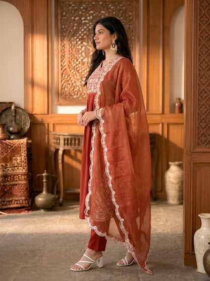 RangBhoomi Elegant Ethnic Wear Set with Maska Cotton and Gold Coin Embellished Dupatta