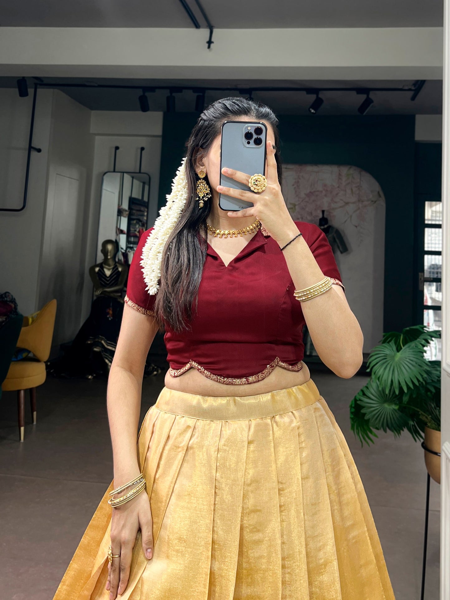 RangBhoomi Onam Pavada Set — Kanchipuram Lehenga with Satin Silk Blouse