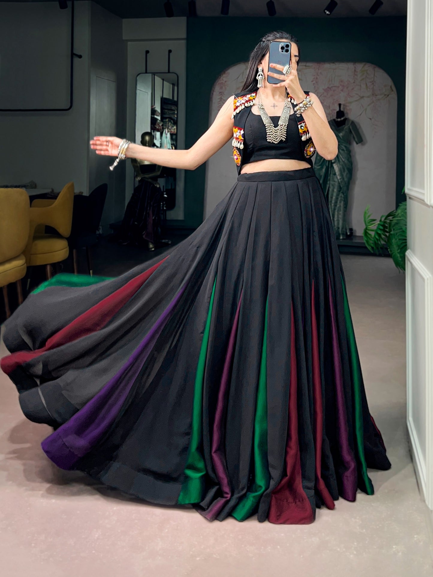 RangBhoomi Navratri 2026 Black Georgette Lehenga Set
