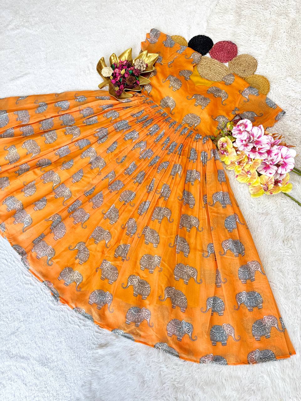 Elegant Summer Special Fully Stitched Kalamkari Midi Gown for Festive Glamour and Sophistication