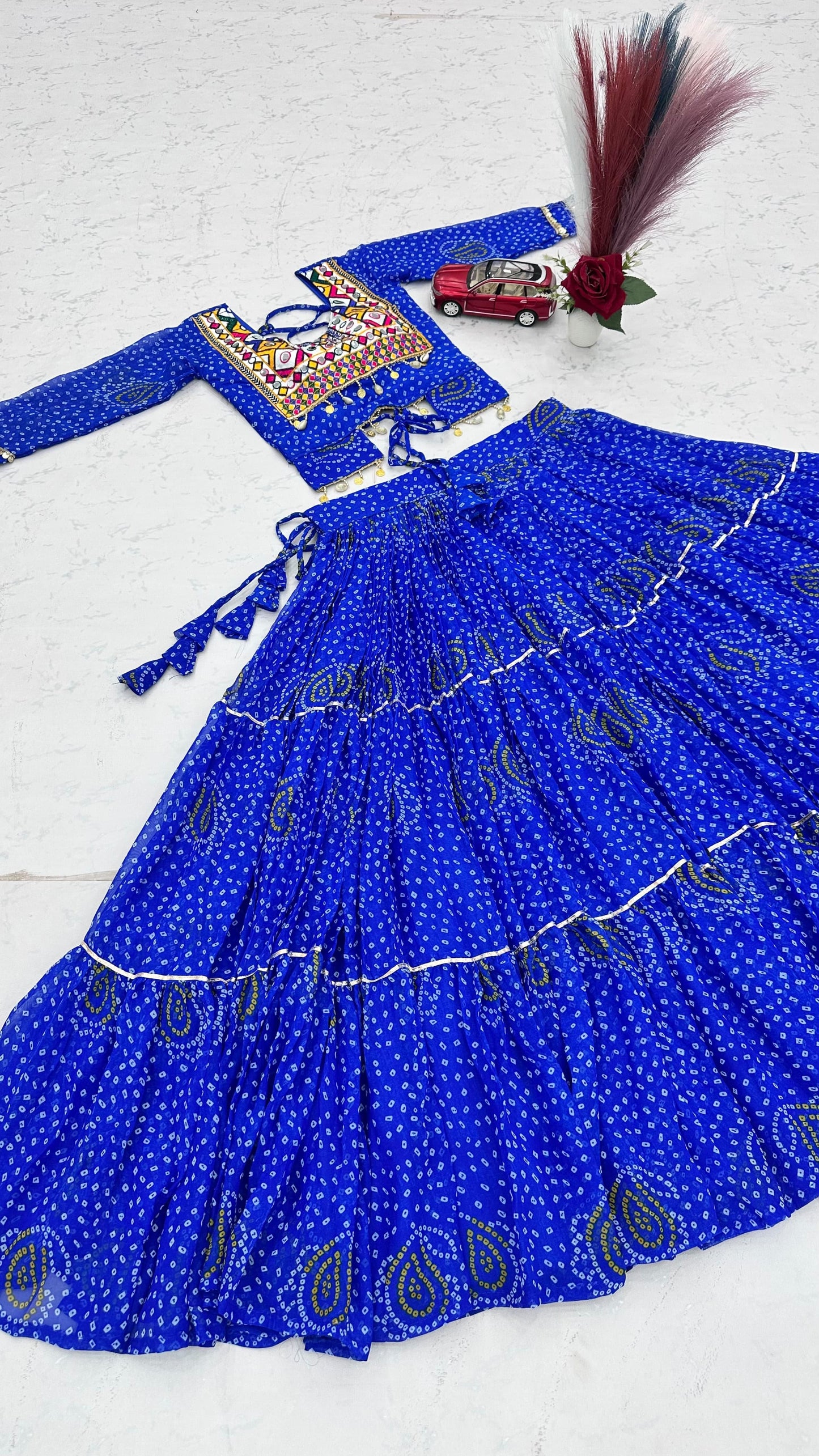 Exclusive 9-Meter Flair Navratri Special Lehenga Choli by RangBhoomi – Pure Fox Georgette with Elegant Thread Embroidery