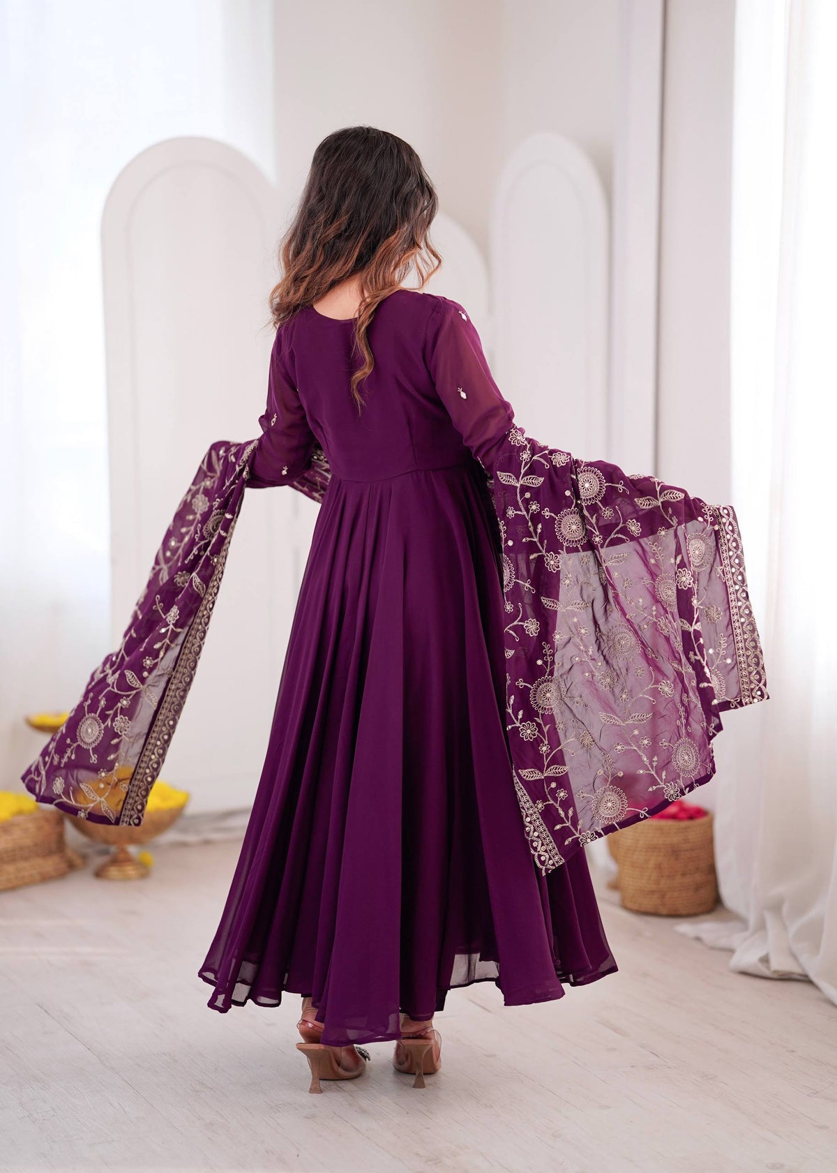 RangBhoomi Elegant Embroidered Mirror Anarkali Three-Piece Gown Set