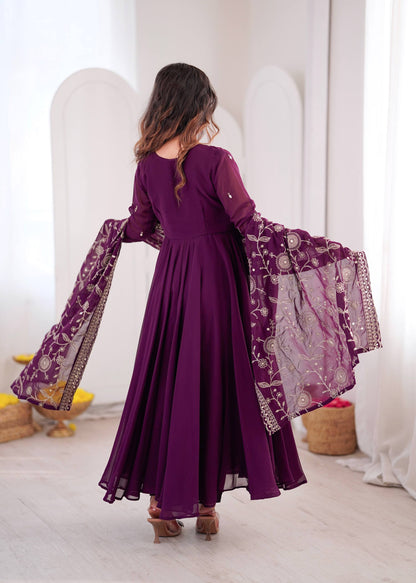 RangBhoomi Elegant Embroidered Mirror Anarkali Three-Piece Gown Set