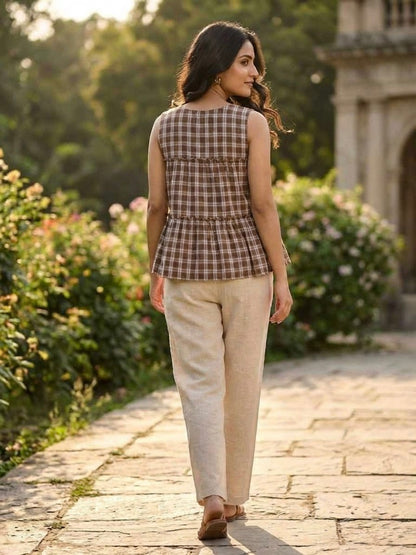 RangBhoomi Elegant Summer Linen Cotton Top and Pants Set