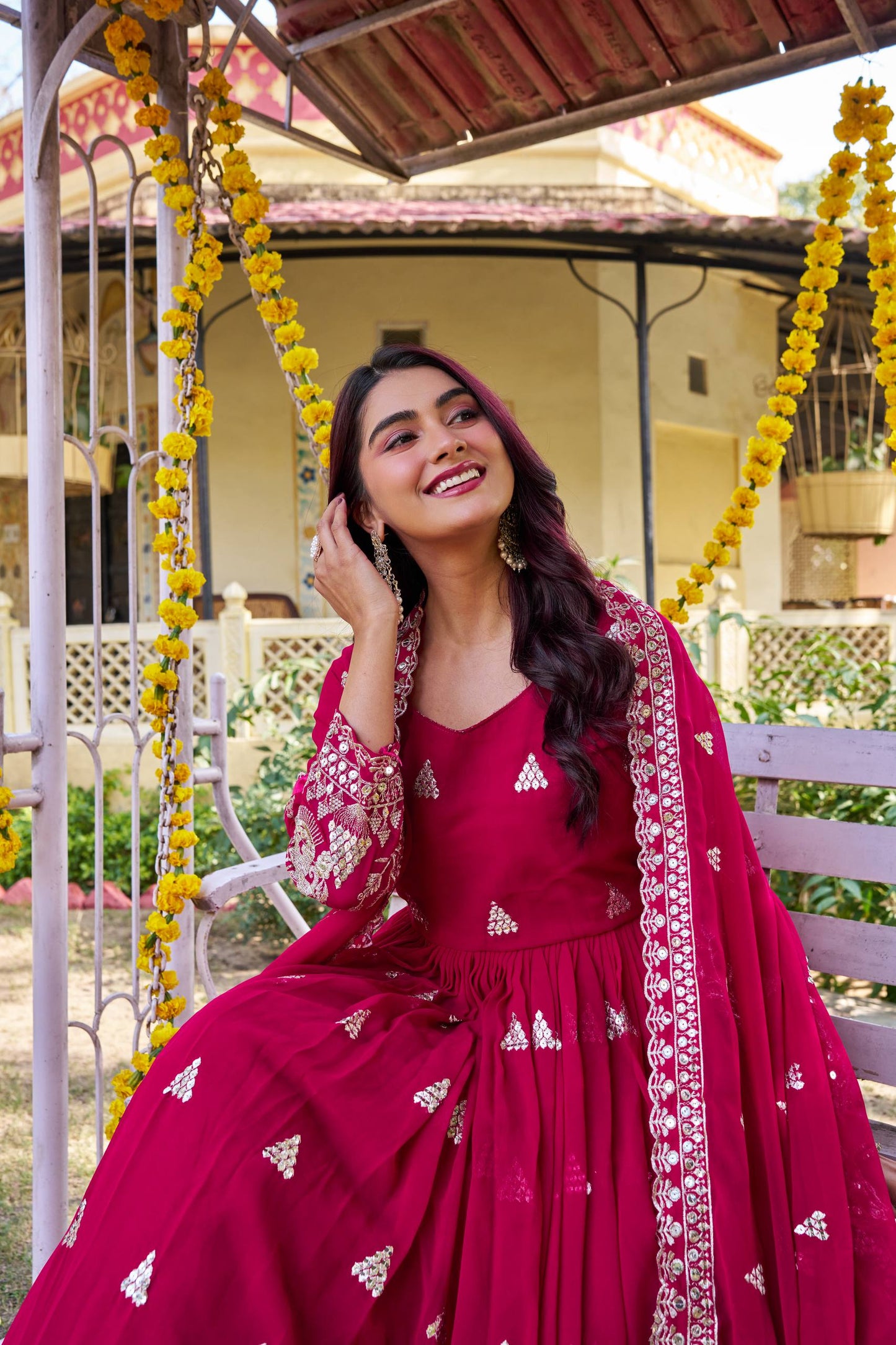 Fox Georgette Anarkali Gown with Sequence Embroidery and Dupatta