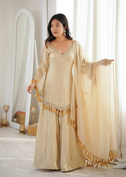 RangBhoomi Women’s Ethnic Ready-to-Wear Kurta Set with Mirror Lace and Micro Cotton Plazzo