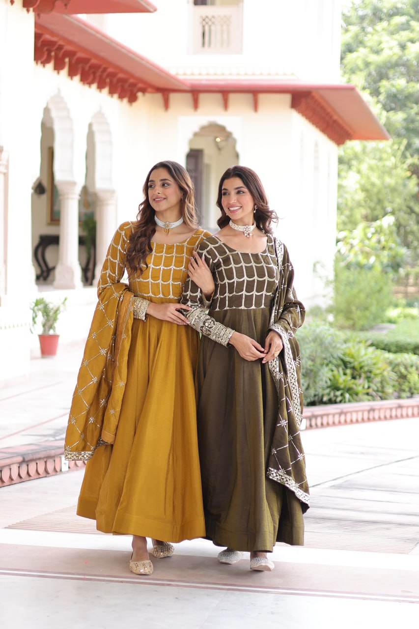 RangBhoomi Premium Ready-to-Wear Embroidered Gown and Dupatta Set