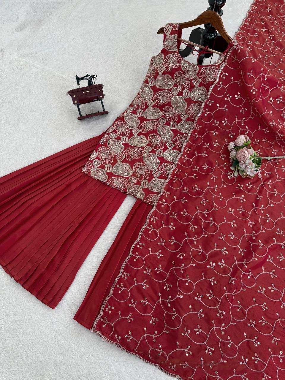 RangBhoomi 5000 Series - Premium 3-Piece Simmer Silk Sharara Set (Top, Sharara, Dupatta)