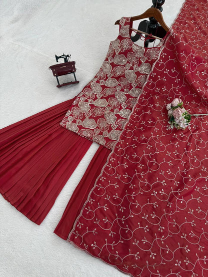 RangBhoomi 5000 Series - Premium 3-Piece Simmer Silk Sharara Set (Top, Sharara, Dupatta)