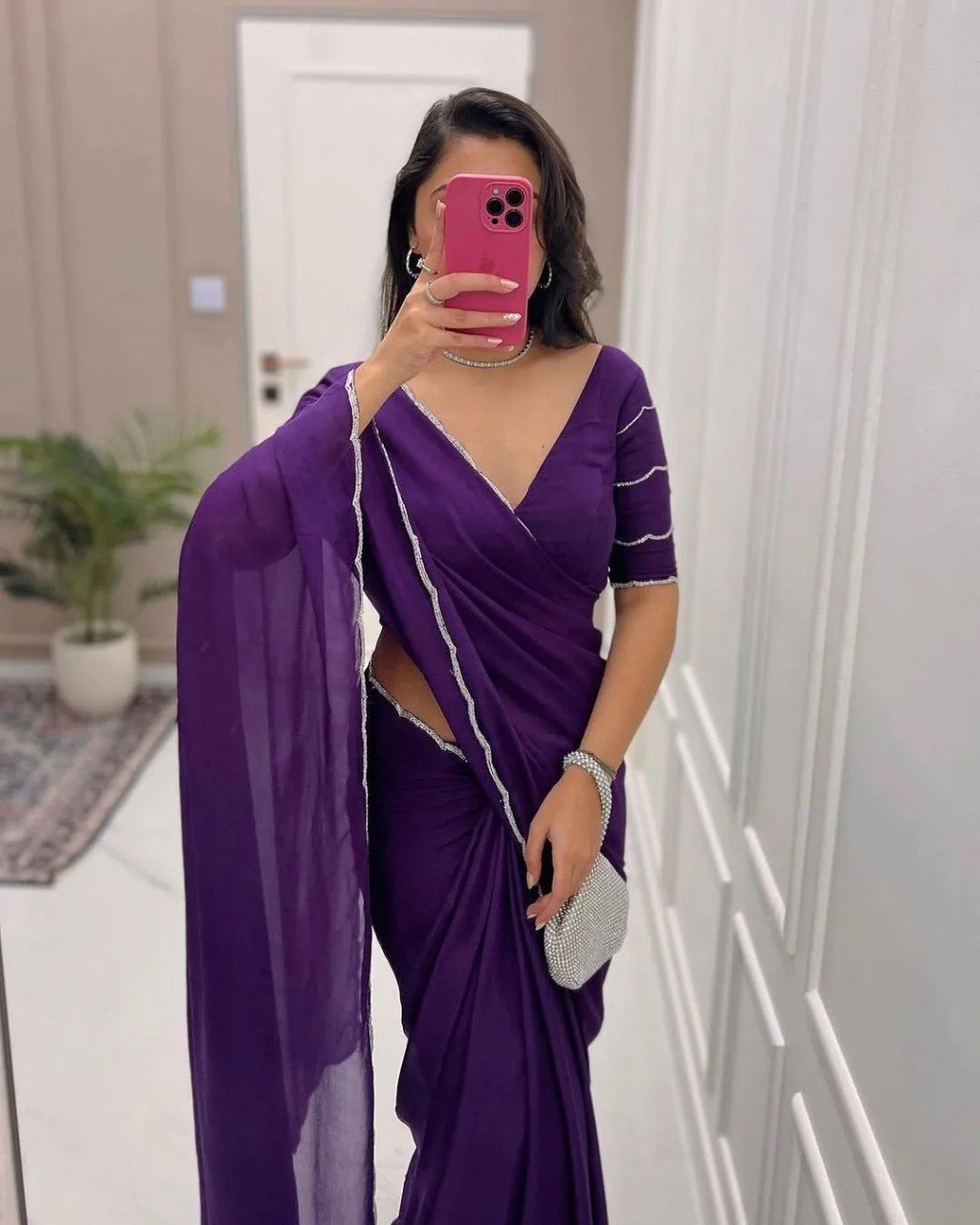 Exquisite Purple Pure Soft Georgette Silk Saree