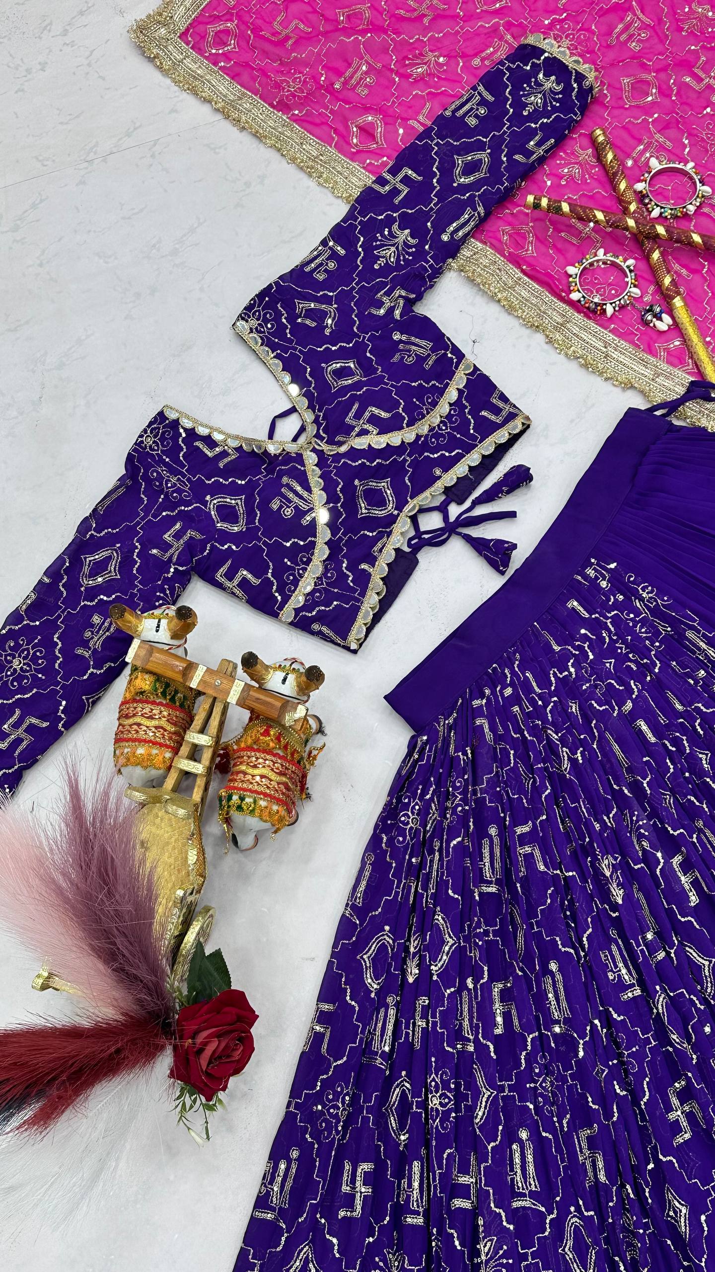 RangBhoomi Navratri Special Vintage Dupatta Lehenga Choli - Fox Georgette Embroidered Set
