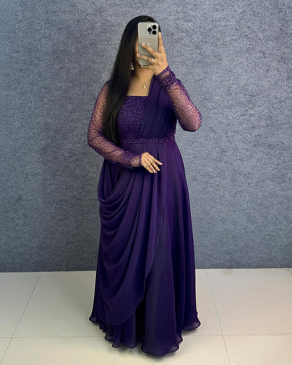 Exclusive Party Wear Draping Style Gown Outfit