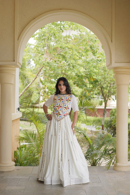 RangBhoomi Navratri Reflective Rayon Lehenga Set with Mirror & Gota Lace (Black, Maroon, White)