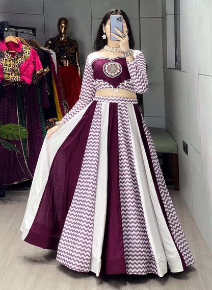 Ethnic Women's Pure Rayon Cotton Lehenga Set with Muslin Leheriya Pattern