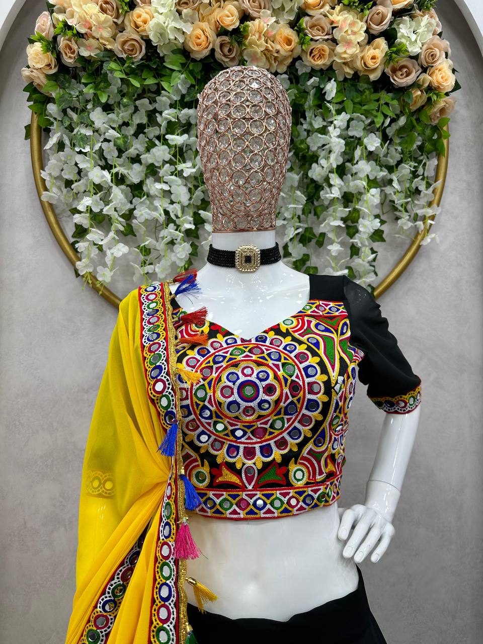 RangBhoomi Elegant Faux Georgette Mirror-Work Lehenga Set for Festive Celebrations