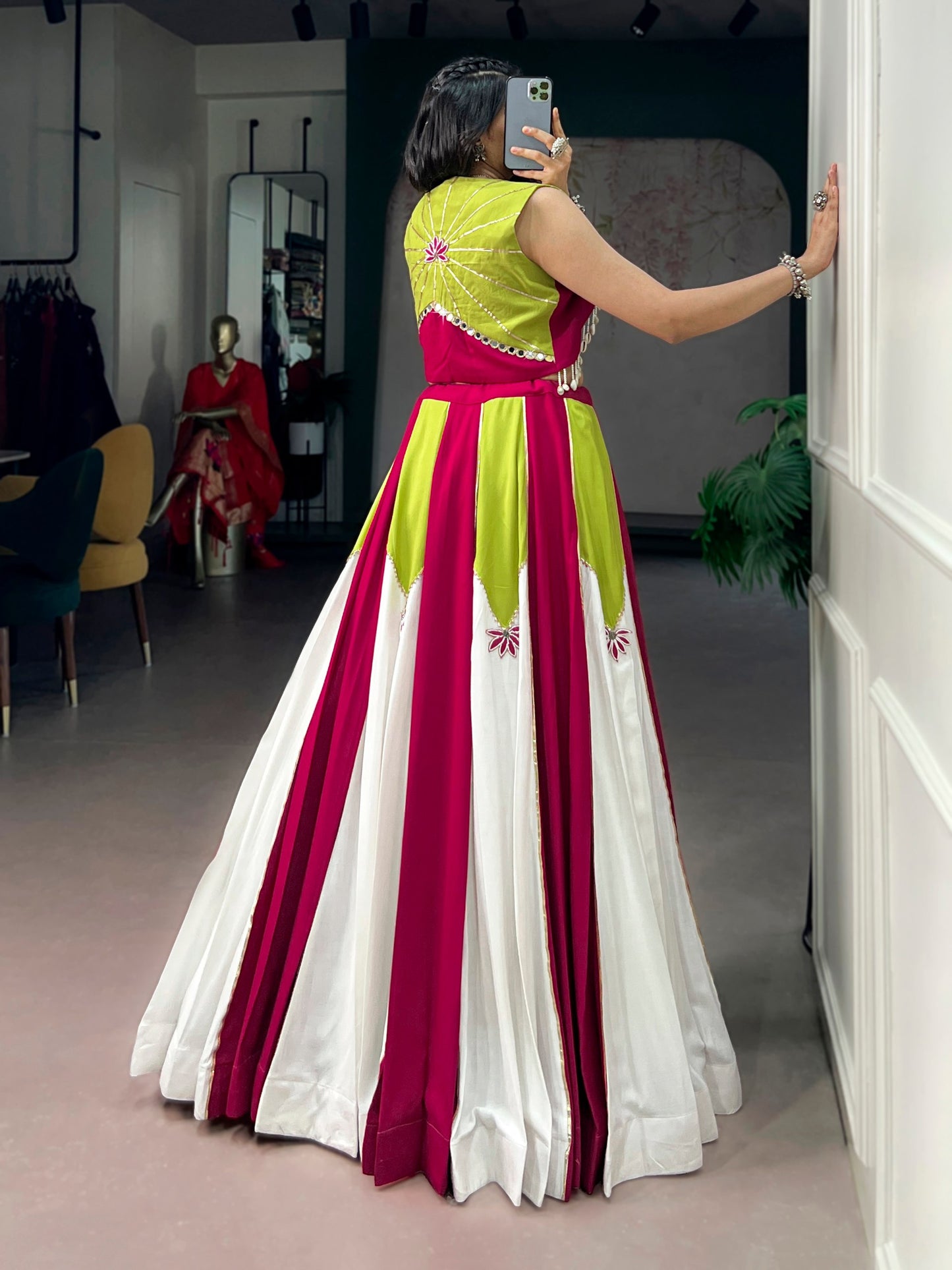 RangBhoomi Navratri 2026: Elegant Pure Rayon Lehenga Set with Koti & Embellishments