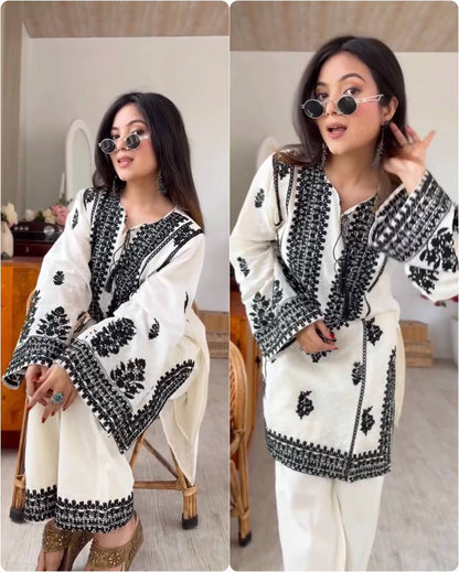 RangBhoomi New Designer Collection Rayon Butti Silk Fully Stitched Top and Bottom Set, Ready to Wear