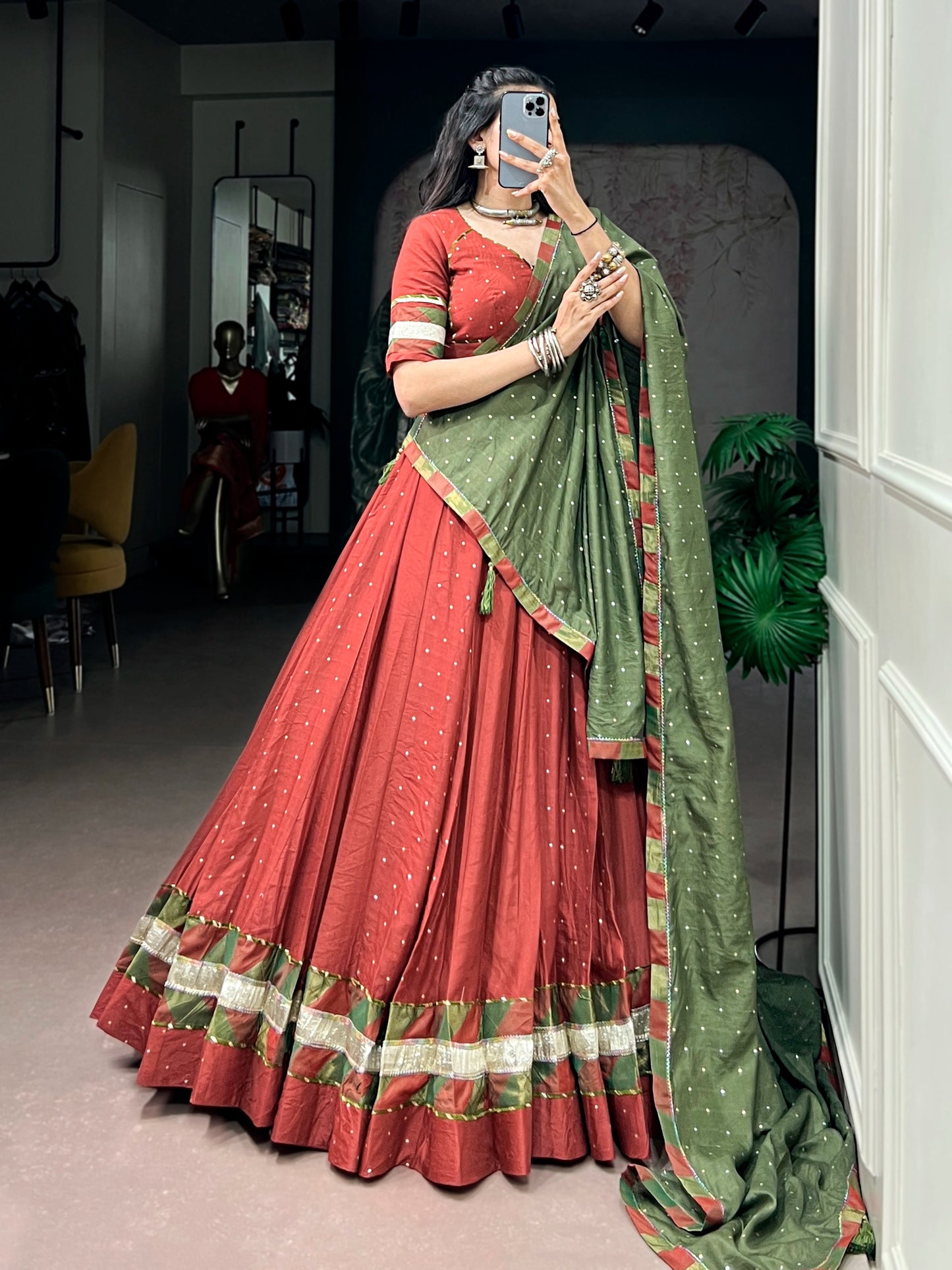 RangBhoomi Navratri Chanderi Lehenga Set — Zari Weave & Latkan Embellished
