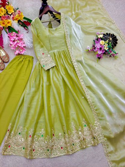 RangBhoomi ZMY Silk Gown, Pants & Dupatta Set - Embroidered Ready-to-Wear Ensemble