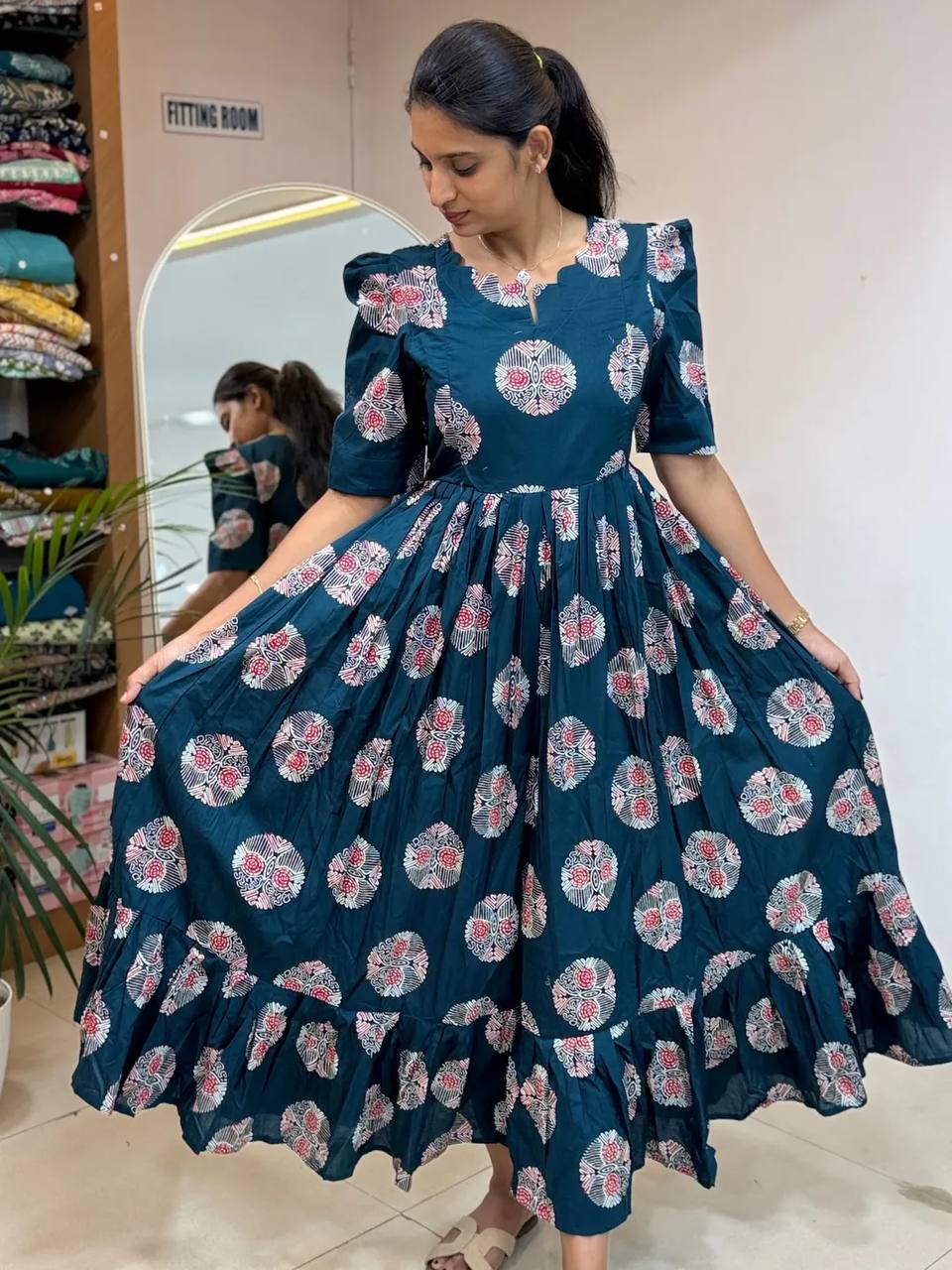 Elegant Soft Cotton Printed Midi Gown - Ultimate Summer Glamour and Comfort