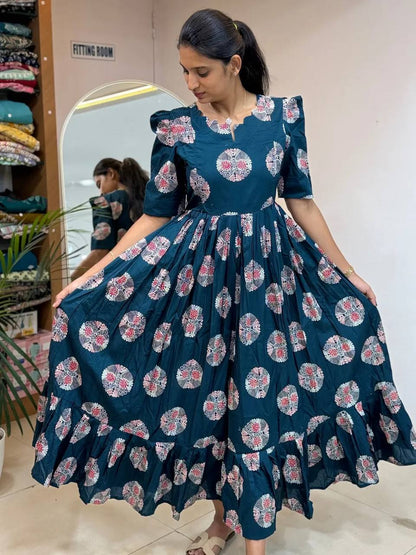 Elegant Soft Cotton Printed Midi Gown - Ultimate Summer Glamour and Comfort