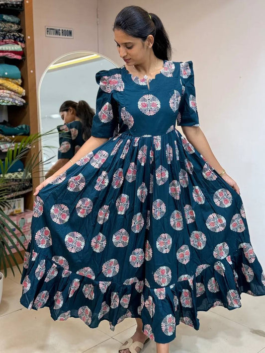 Elegant Soft Cotton Printed Midi Gown - Ultimate Summer Glamour and Comfort
