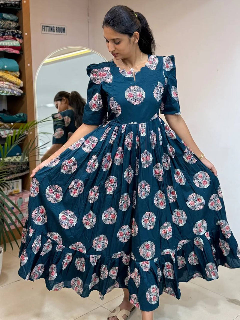 Elegant Soft Cotton Printed Midi Gown - Ultimate Summer Glamour and Comfort