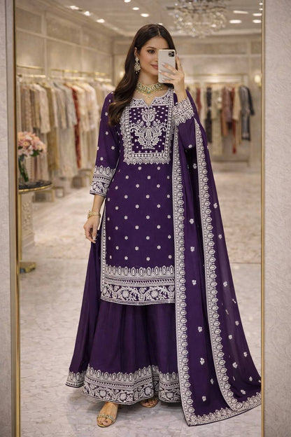 RangBhoomi Designer Party Wear Collection – Elegant Heavy Fandy Silk Ensemble with Embroidered Cotton Threads and Sequins