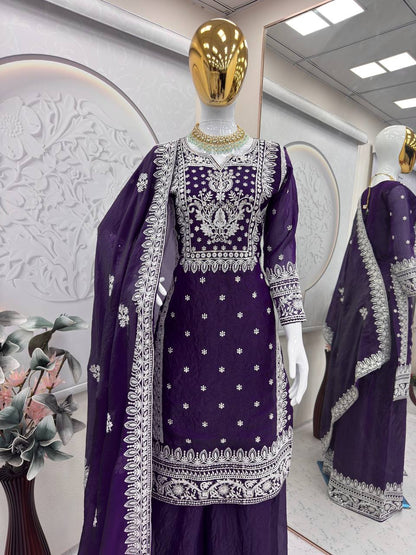 RangBhoomi Designer Party Wear Collection – Elegant Heavy Fandy Silk Ensemble with Embroidered Cotton Threads and Sequins