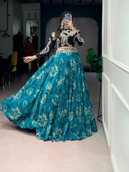 RangBhoomi Premium Co-ord Set: Tasar Silk Embroidered Lehenga with Sequined Blouse
