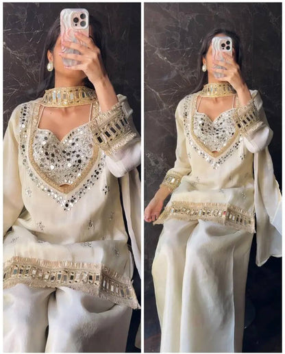 RangBhoomi Women's Fully Stitched Ethnic Wear Set with Fendy Silk and Real Mirror Work