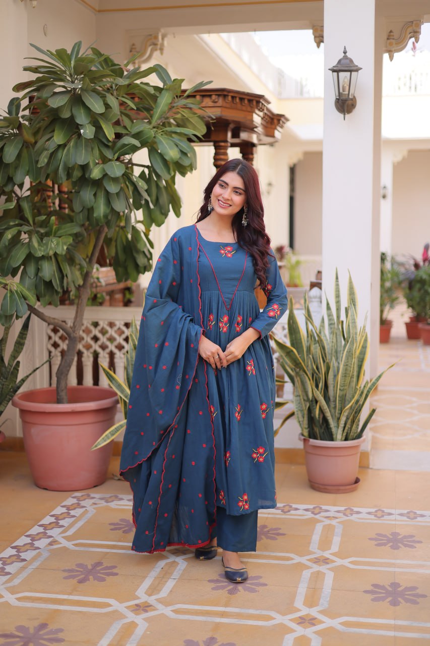 Premium Ready-to-Wear Kurti Set with Pant and Embroidered Dupatta – Comfortable Cotton Ensemble