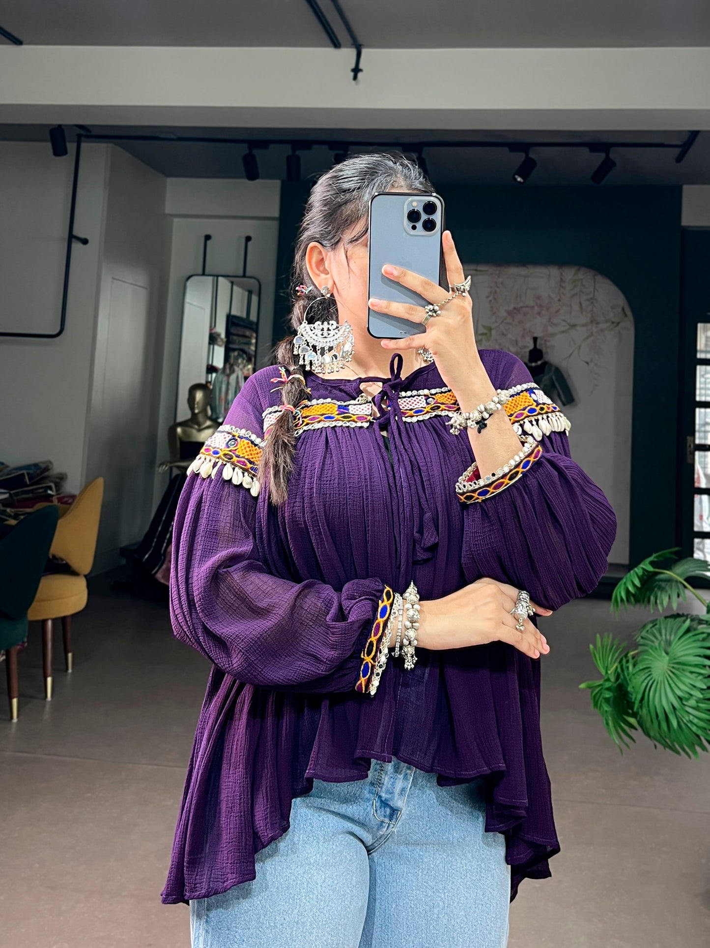 Garba Glam Top — Lightweight Mirror & Gamthi Lace Cape by RangBhoomi