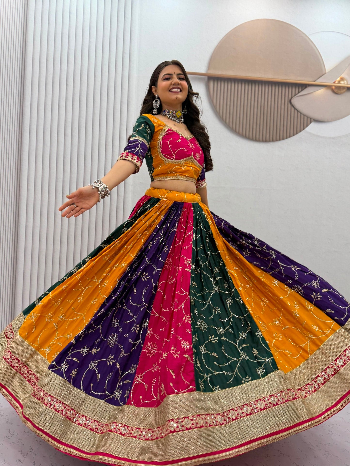 Navratri Special Vintage Chaniya Choli Ensemble - Elegant Milky Silk Embroidered Lehenga with Six-Meter Flair and Heavy Embroidered Dupatta