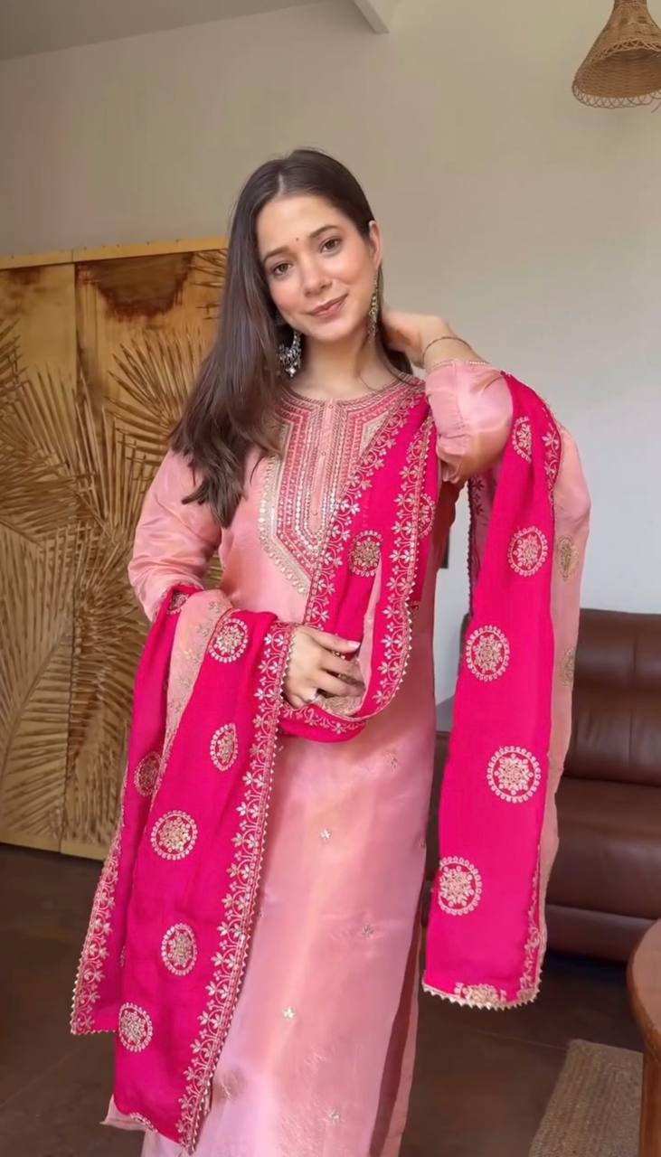 Women's Ethnic Wear: Elegant Embroidered Fendy Silk Suit Set with Dupatta, Fully Stitched and Ready to Wear
