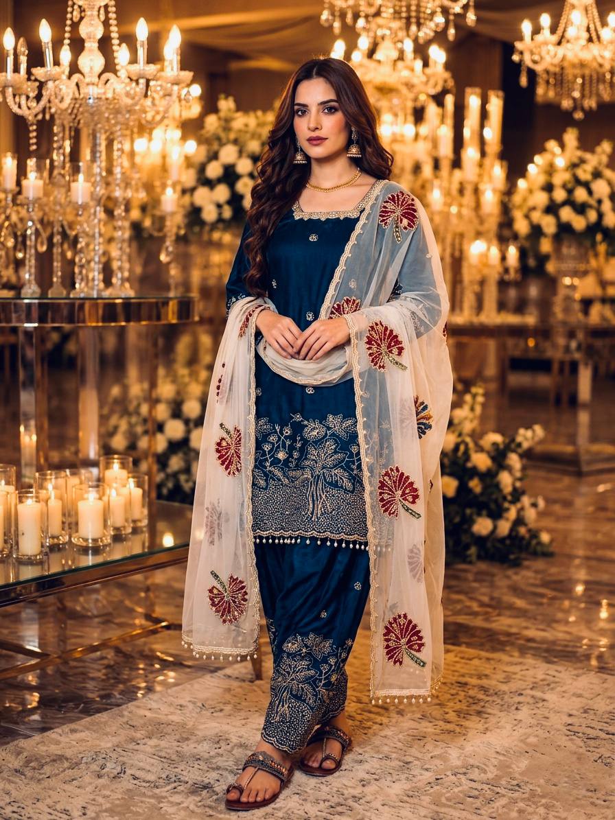 RangBhoomi Designer Party Wear Pur Fendi Silk Top & Farshi Palazzo Set with Dupatta