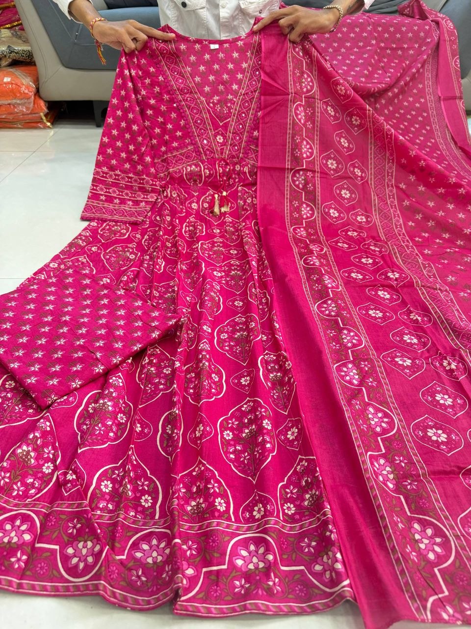 RangBhoomi Pure Cotton Anarkali Suit Set - 4 Piece Ready-to-Wear Ensemble