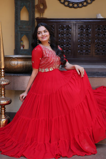 RangBhoomi Premium Designer Ready-to-Wear Gown Collection in Red and Pink
