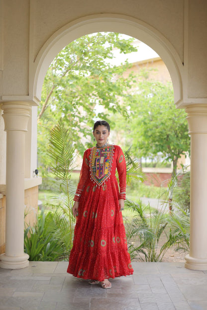 RangBhoomi Bandhani & Kutchi Patchwork Faux Georgette Gown — Navratri Collection 2026