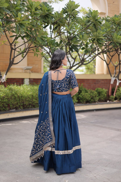 RangBhoomi Glory Satin Embroidered Lehenga Choli Set - Full-Stitched Lehenga with Designer Dupatta
