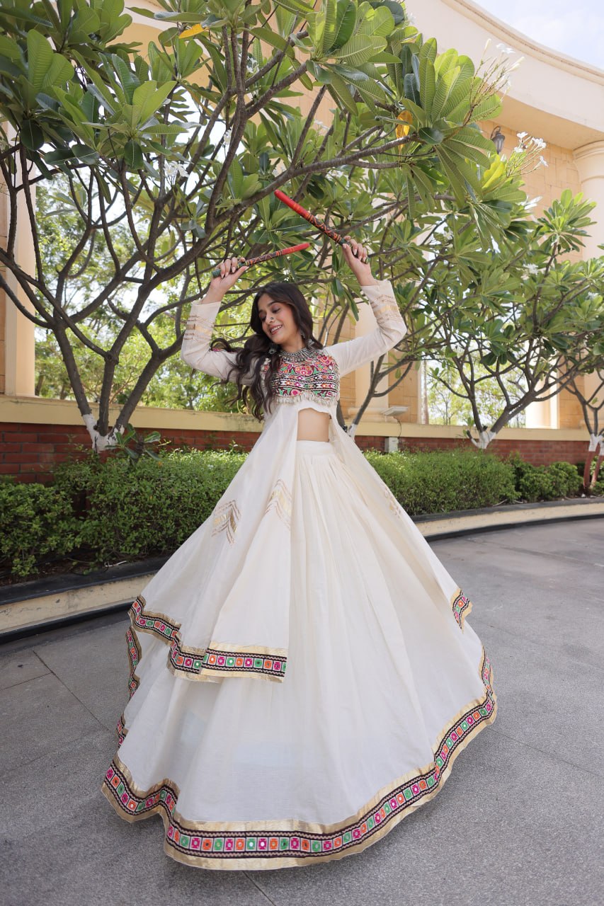 RangBhoomi Feather-Light Jacket Lehenga Set – Lotus Handwork, Long Jacket Ready-to-Wear