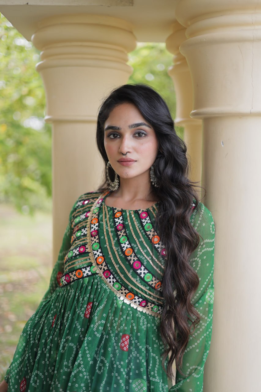 RangBhoomi Bandhani Faux Georgette Kutchi Patchwork Kurti — Navratri 2026
