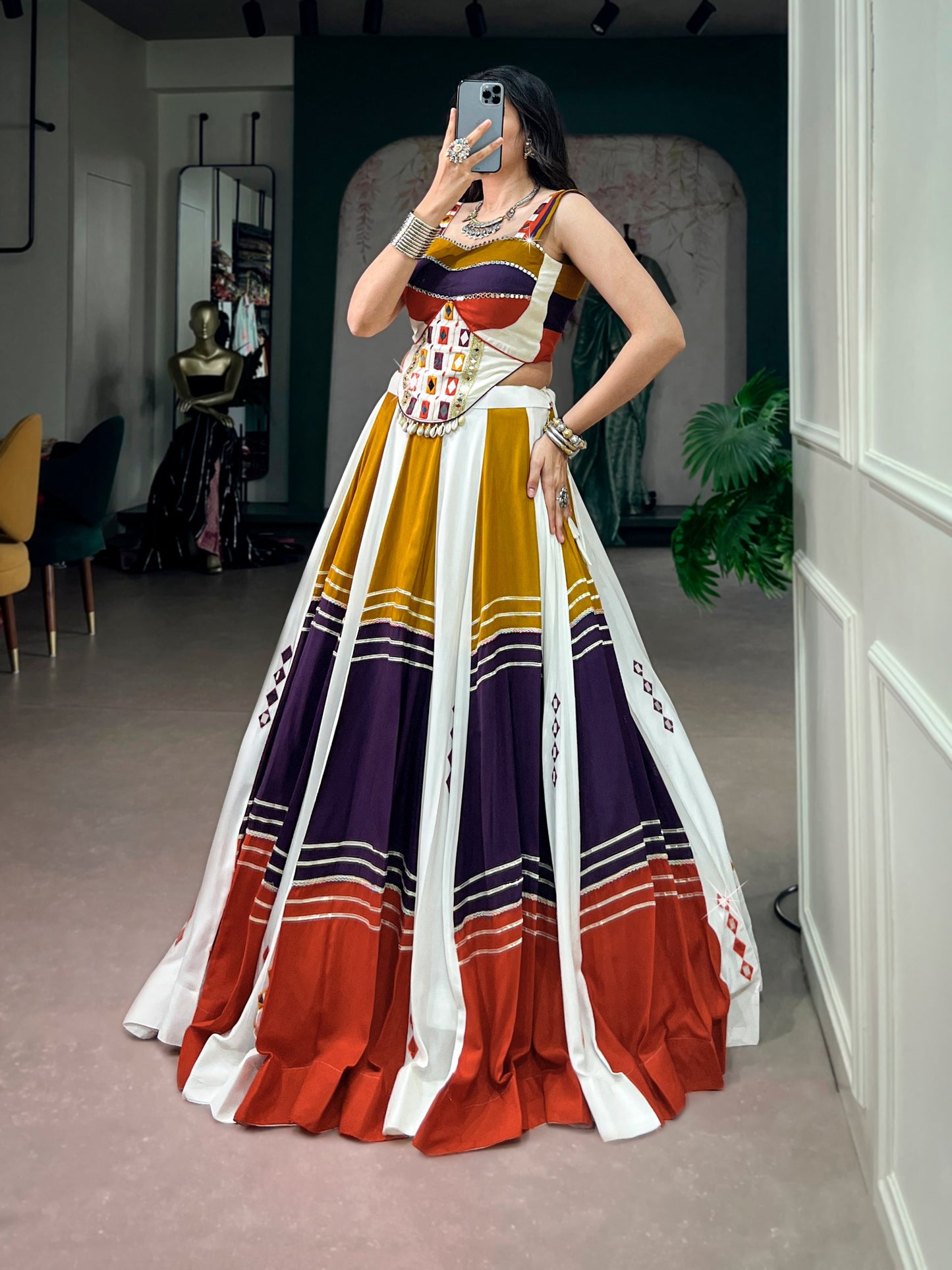 RangBhoomi Navratri 2026 Mirror-Work Rayon Lehenga Set