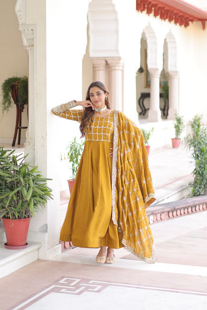 RangBhoomi Premium Ready-to-Wear Embroidered Gown and Dupatta Set