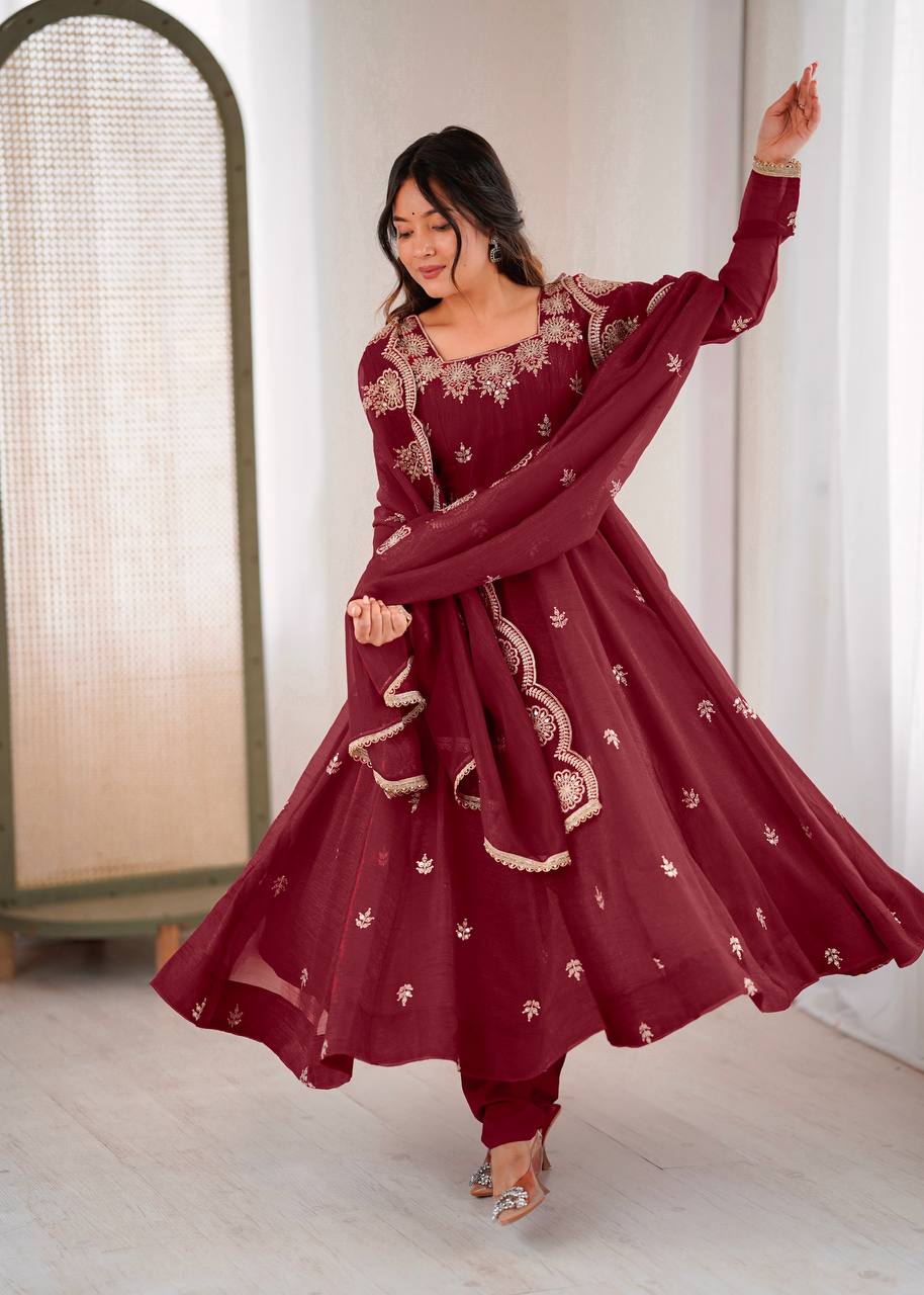 RangBhoomi Elegant Embroidered Sequence Designer Anarkali Three Piece Set