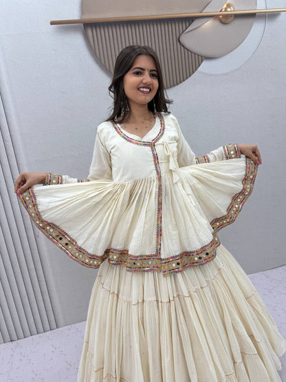 RangBhoomi Navratri Kediyu-Style Lehengacholi – Pure Cotton, 9m Flair, Fully Stitched