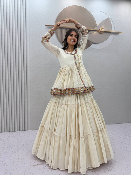 RangBhoomi Navratri Kediyu-Style Lehengacholi – Pure Cotton, 9m Flair, Fully Stitched
