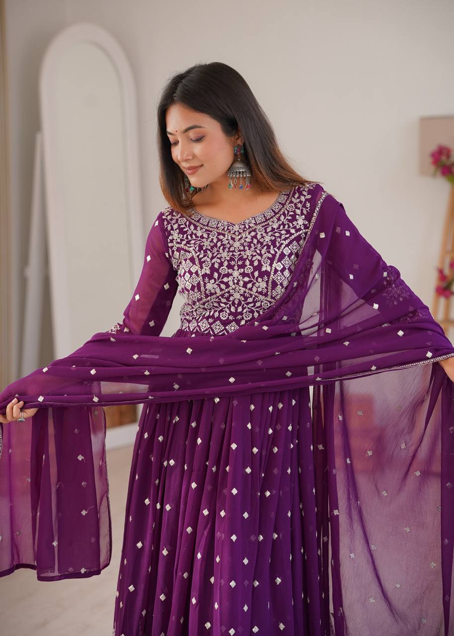 Premium Designer Anarkali Set with Embroidered Dupatta and Micro Cotton Pants – Elegant Festival and Party Wear